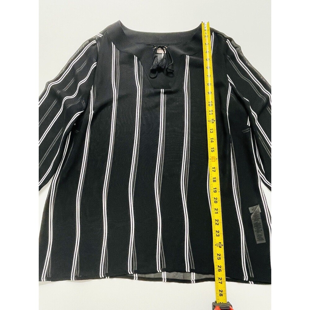 Chico's Top Womens 1 Medium 8 Black White Stripe Nautical Preppy Sheer Old Money - Picture 8 of 14
